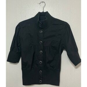 Body Central Black Fitted Knit Button Front Mock Neck Jacket M Streetwear Casual